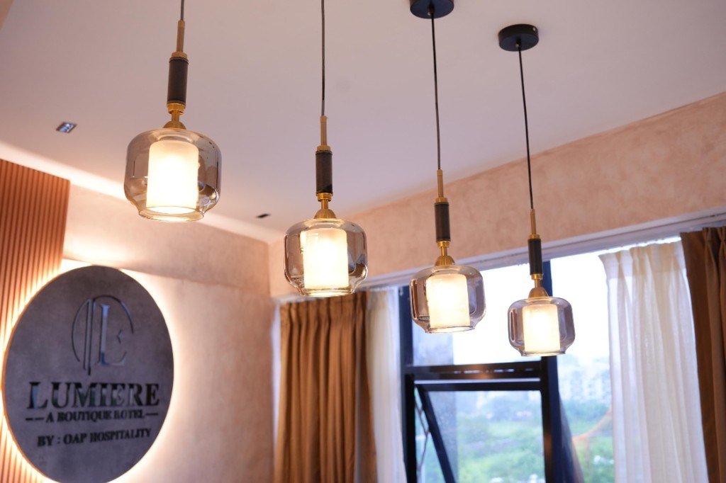 Lobby lighting at LUMIERE – A Boutique Hotel